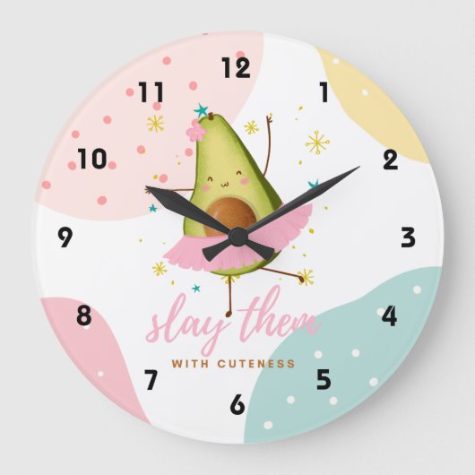 meisje Kawaii Avocado Ballerina Slay hen Grote Klok (Voorkant)