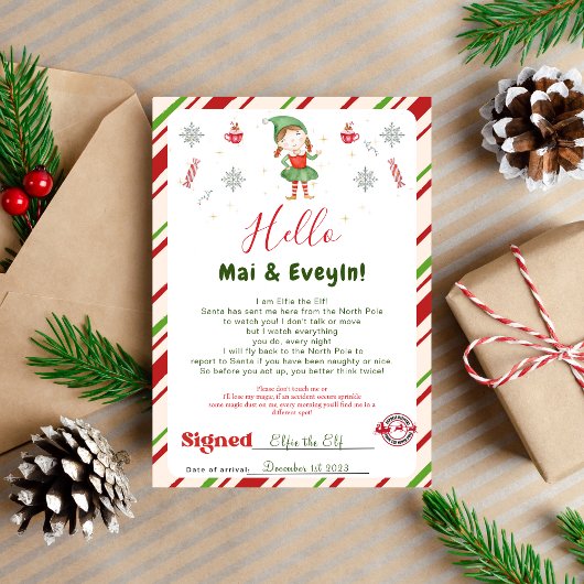 Meisje Kerst Elf Verwelkomingsbrief Kaart