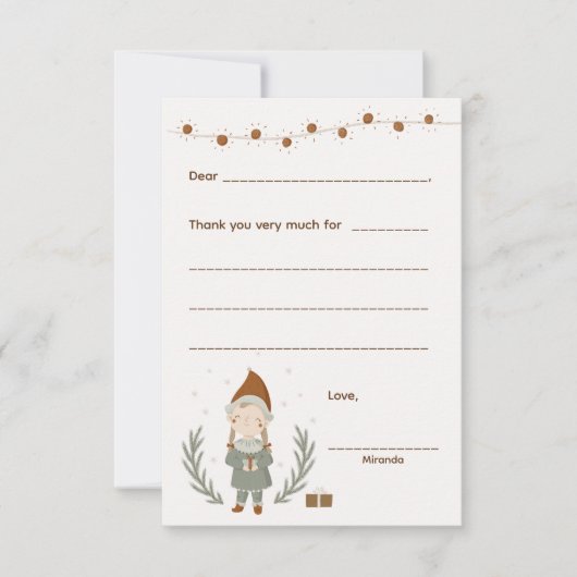 Meisje Kerstmis Bedankt notitie, vul kaart in (Voorkant)