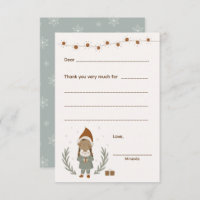 Meisje Kerstmis Bedankt notitie, vul kaart in