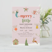 Meisje Kerstmis Een prettig klein Baby shower Kaart (Staand voorkant)