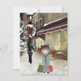 Meisje Kerstmis Shopping Note Kaart Notitiekaartje