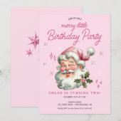 Meisje Kerstmis Uitnodiging Verjaardag Vrolijk kle (Voorkant / Achterkant)