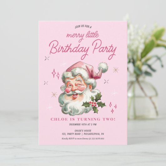 Meisje Kerstmis Uitnodiging Verjaardag Vrolijk kle (Staand voorkant)