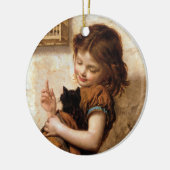 Meisje, keukenkat en vogel -  schilderen keramisch ornament (Links)