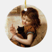 Meisje, keukenkat en vogel -  schilderen keramisch ornament (Achterkant)