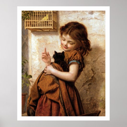 Meisje, keukenkat en vogelvaccinatieposter poster (Voorkant)