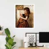 Meisje, keukenkat en vogelvaccinatieposter poster (Thuiskantoor)