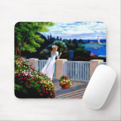 Meisje kijkt uit over de mediterrane Zee muis Muismat (Met muis)