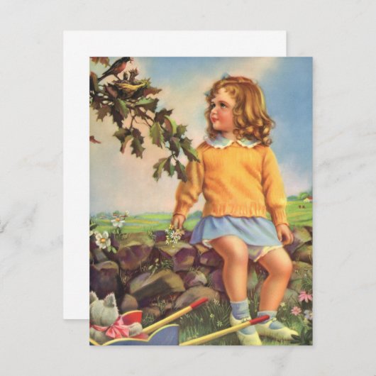  Meisje Kijkt Vogels In Een Boom, Spring (Voorkant / Achterkant)