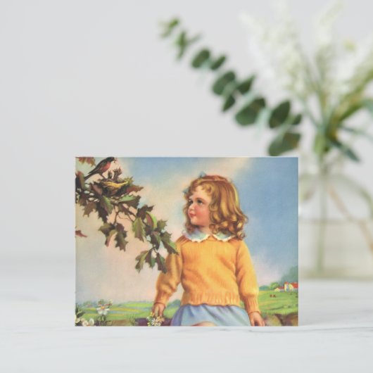  Meisje Kijkt Vogels In Een Boom, Spring Briefkaart (Staand voorkant)