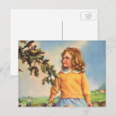  Meisje Kijkt Vogels In Een Boom, Spring Briefkaart (Voorkant / Achterkant)