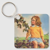  Meisje Kijkt Vogels In Een Boom, Spring Sleutelhanger (Voorkant)