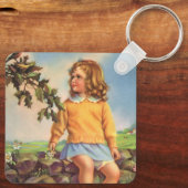  Meisje Kijkt Vogels In Een Boom, Spring Sleutelhanger (Achterkant)
