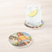  Meisje Kijkt Vogels In Een Boom, Spring Zandsteen Onderzetter (Zijkant)