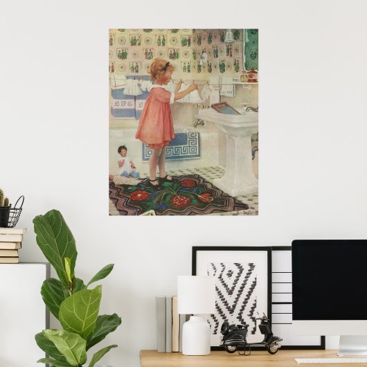  meisje, kinderkleding voor wasgoed poster (Thuiskantoor)