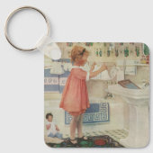meisje, kinderkleding voor wasgoed sleutelhanger (Voorkant)