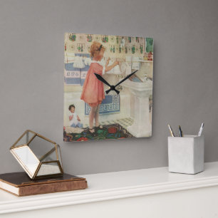  meisje, kinderkleding voor wasgoed vierkante klok