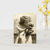  meisje Kisses Puppy Kaart (Gele Bloem)