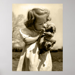 meisje Kisses Puppy Poster