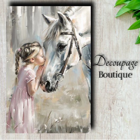 Meisje Kissing White Horse Decoupage Tissuepapier