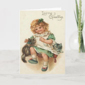 Meisje Kitten Kat Verjaardag Kaart (Voorkant)