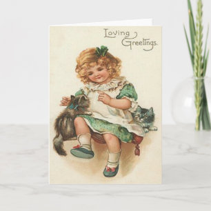 Meisje Kitten Kat Verjaardag Kaart