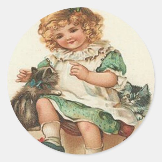 Meisje Kitten Kat Verjaardag Ronde Sticker (Voorkant)