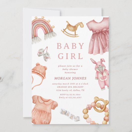 Meisje Kleding Kwekerij baby shower uitnodiging (Voorkant)