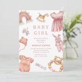 Meisje Kleding Kwekerij baby shower uitnodiging (Staand voorkant)