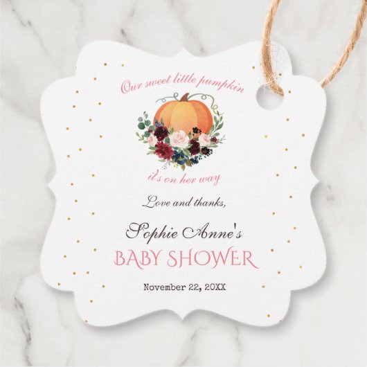 Meisje Kleine Pompoen Burgundy Bloemen Baby Shower Bedankjes Labels (Achterkant)