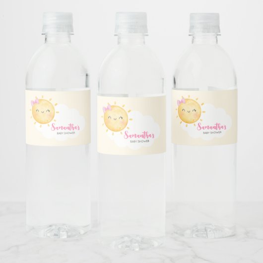 Meisje Kleine Straal van Zonneschijn Baby Shower Waterfles Etiket (Flessen)