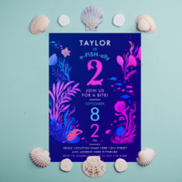 Meisje Kleurrijke Roze Blauwe Oceaan Vis Verjaarda Kaart