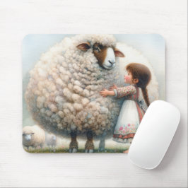 Meisje knuffelen een grote ooi muismat