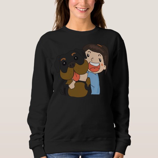 Meisje knuffelen een rottweiler trui (Voorkant)