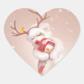 Meisje knuffelen hond in rendieren gewei hart sticker (Voorkant)