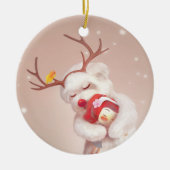 Meisje knuffelen hond in rendieren gewei keramisch ornament (Voorkant)