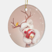 Meisje knuffelen hond in rendieren gewei keramisch ornament (Links)
