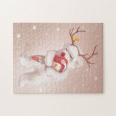 Meisje knuffelen hond in rendieren gewei legpuzzel (Horizontaal)