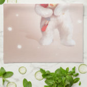 Meisje knuffelen hond in rendieren gewei theedoek (Gevouwen)