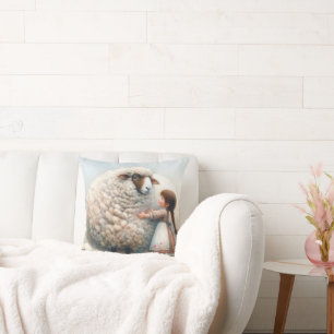 Meisje knuffelen oversized ooi kussen