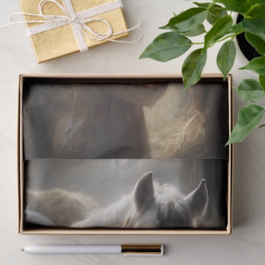 Meisje Knuffelen Witte Paard Decoupage Tissuepapier (Geschenk)