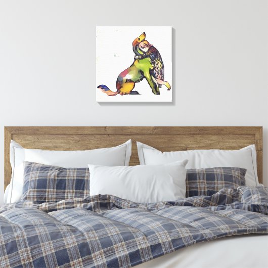 Meisje knuffelhond canvas afdruk (Insitu (Slaapkamer))