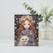 Meisje knuffelt een rode vos, Whimiscal Briefkaart (Staand voorkant)