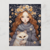 Meisje knuffelt een rode vos, Whimiscal Briefkaart (Voorkant)