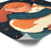 Meisje knuffelt een schattige kat cartoon. Kind en Poster (Hoek)
