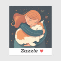Meisje knuffelt een schattige kat cartoon. Kind en