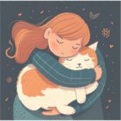 Meisje knuffelt een schattige kat cartoon. Kind en Sticker (Voorkant)