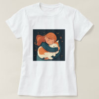 Meisje knuffelt een schattige kat cartoon. Kind en