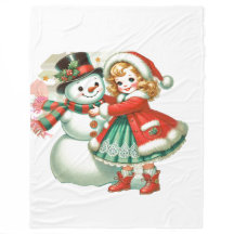 Meisje knuffelt haar sneeuwman